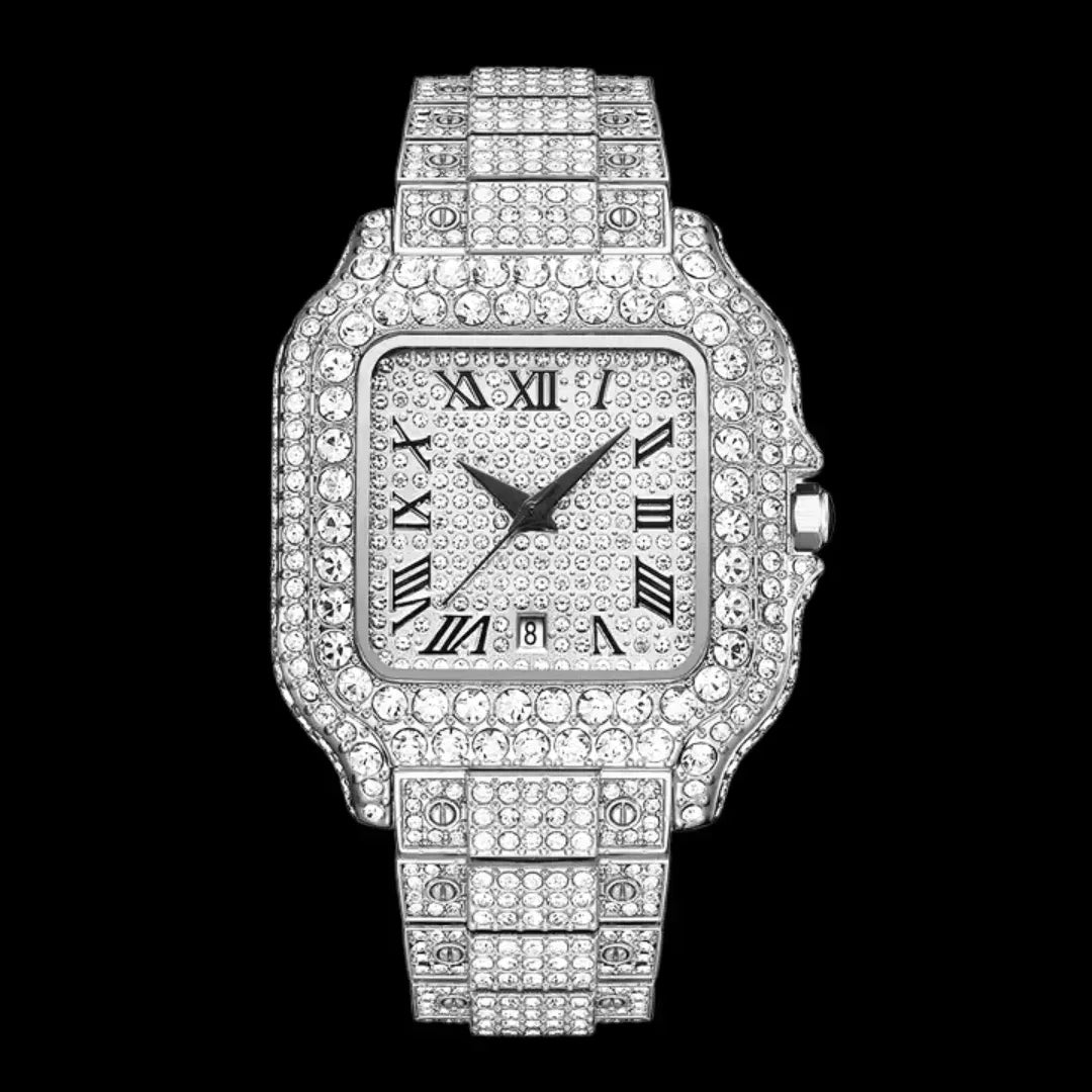 VVS Roman Numerals Square Dial Iced Out Watch – Luxury Hip Hop Style - CaratixJewelry